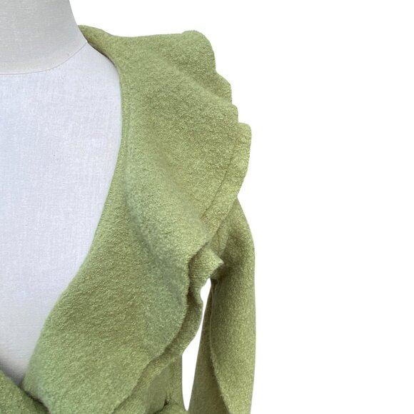 Elena Solano Boiled Wool Ruffle Wrap Jacket Green Cottagecore Artsy Lagenlook-L - Picture 2 of 14